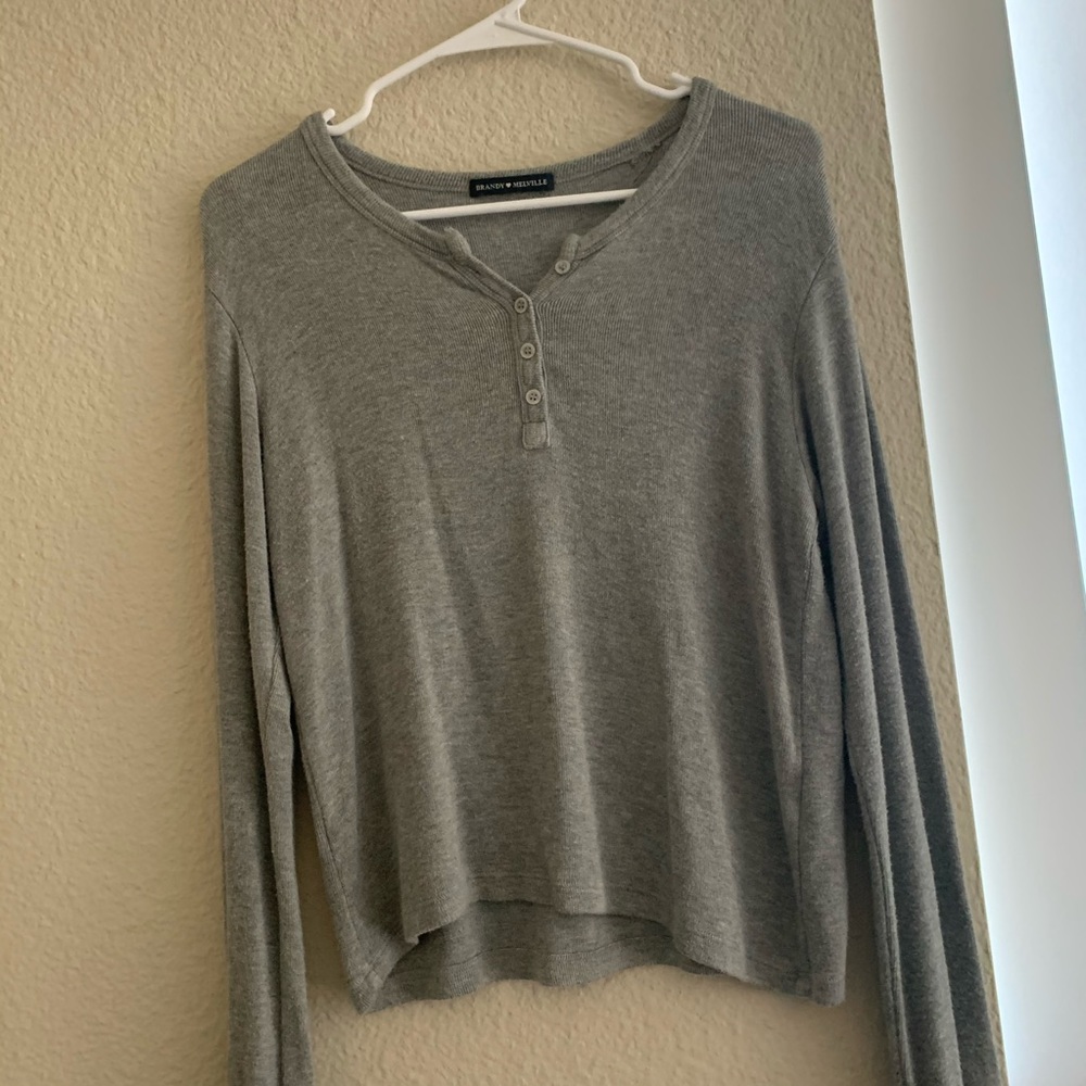 brandy melville heather grey button sweater